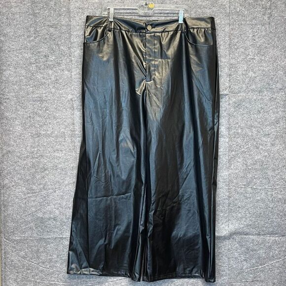 NWT Shein Womens 3XL Black Pants Curve High Waist Faux Leather Straight Wide Leg - Picture 1 of 16